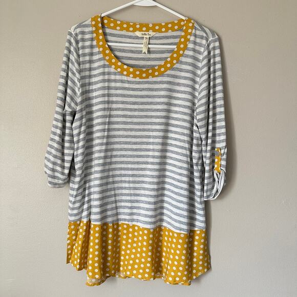 Matilda Jane Tops - Matilda Jane Tunic Top Womens MEDIUM Mixed Print Lightweight Polka Dot Stripe